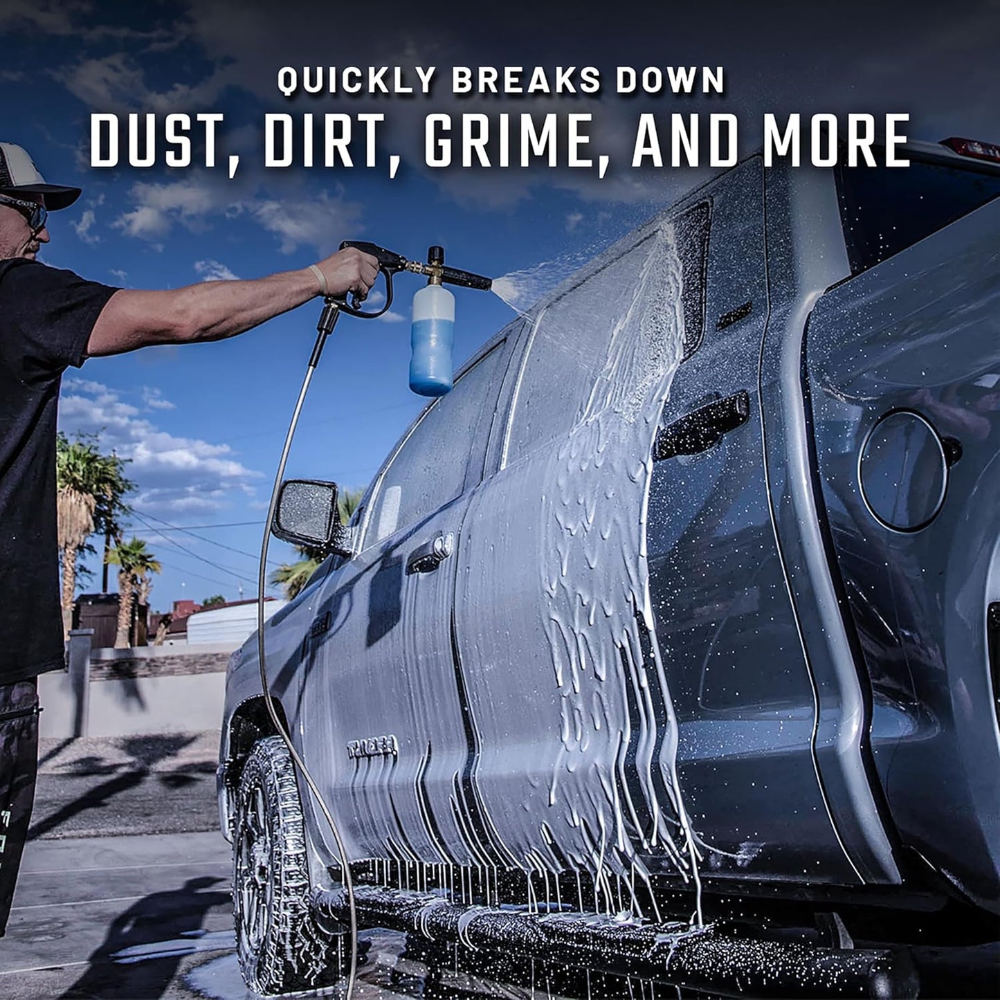 Slick Products Wash & Wax Extra Thick Foaming Cleaning Solution Motorcycle, Truck, Trailer, Boat, Car Wash Soap - Works With Foam Cannon, Foam Gun, Sprayers, Buckets, 16 oz., Tropical Scent