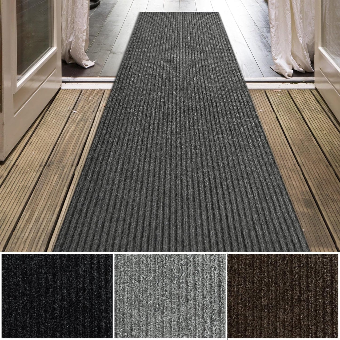 iCustomRug Spartan Weather Warrior Duty Indoor/Outdoor Utility Ribbed in 3ft,4ft,6ft Widths 70 Custom Sizes with Natural Non-Slip Rubber Backing 4'X22' in Charcoal