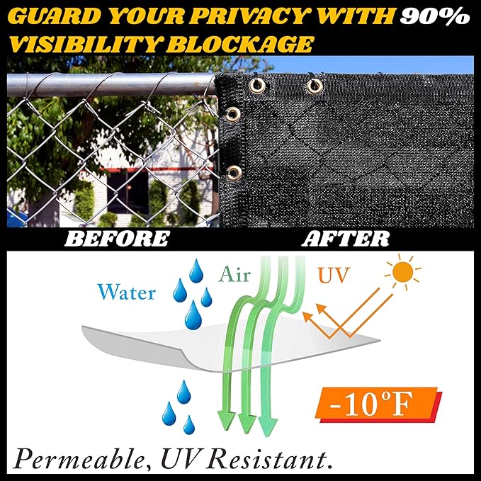 Royal Shade Custom Size 6' x 126' Black Fence Privacy Screen Windscreen Cover Netting Mesh Fabric Cloth - Cable Zip Ties Included (We Make Custom Size)