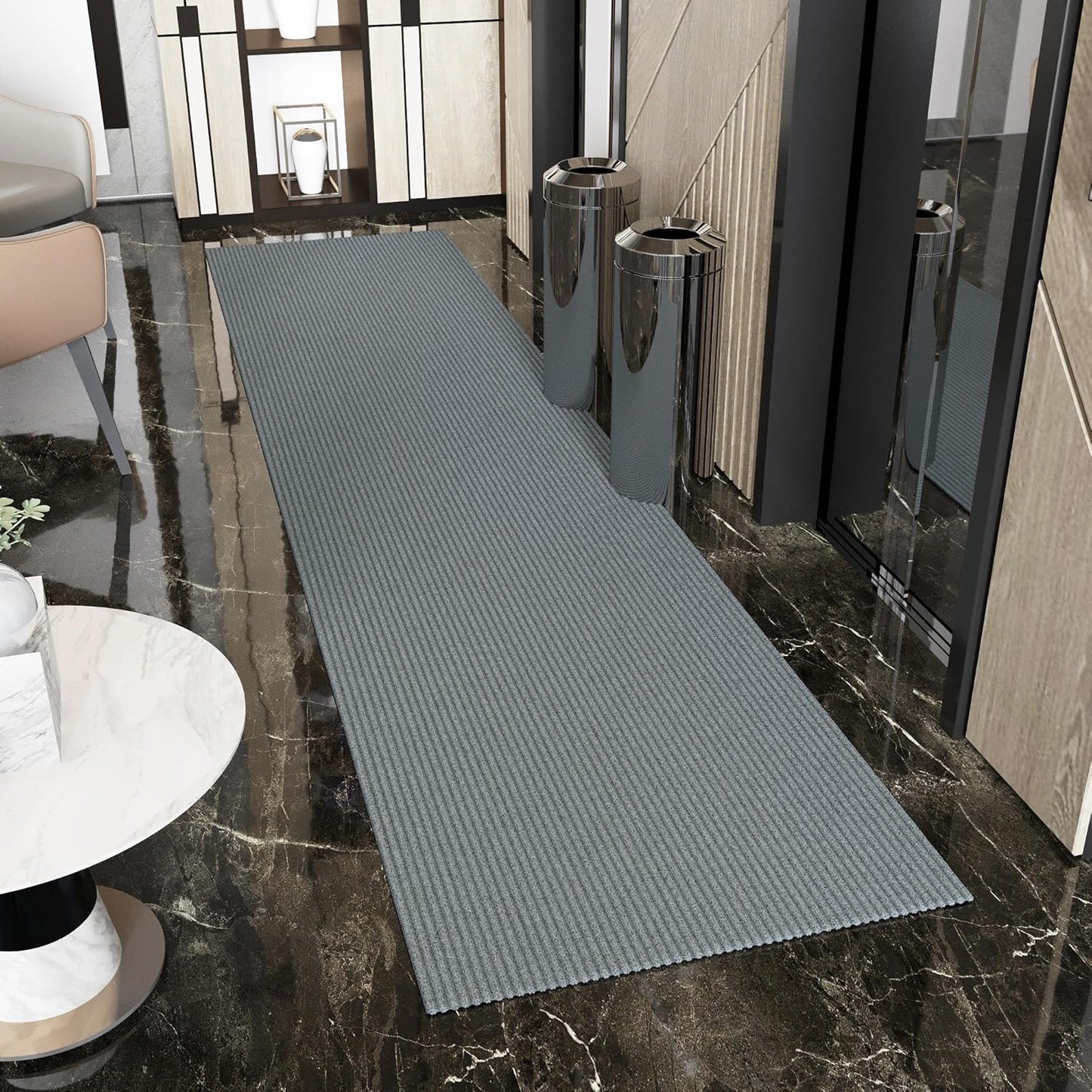 Ottomanson 2' x 24' Hallway Runner with Scraper Pile Extra Durable Non-Slip Rug Mat for Indoor & Outdoor Use - Ideal for Kitchen, Entryway, Patio & Garage - High-Traffic Carpet, Gray