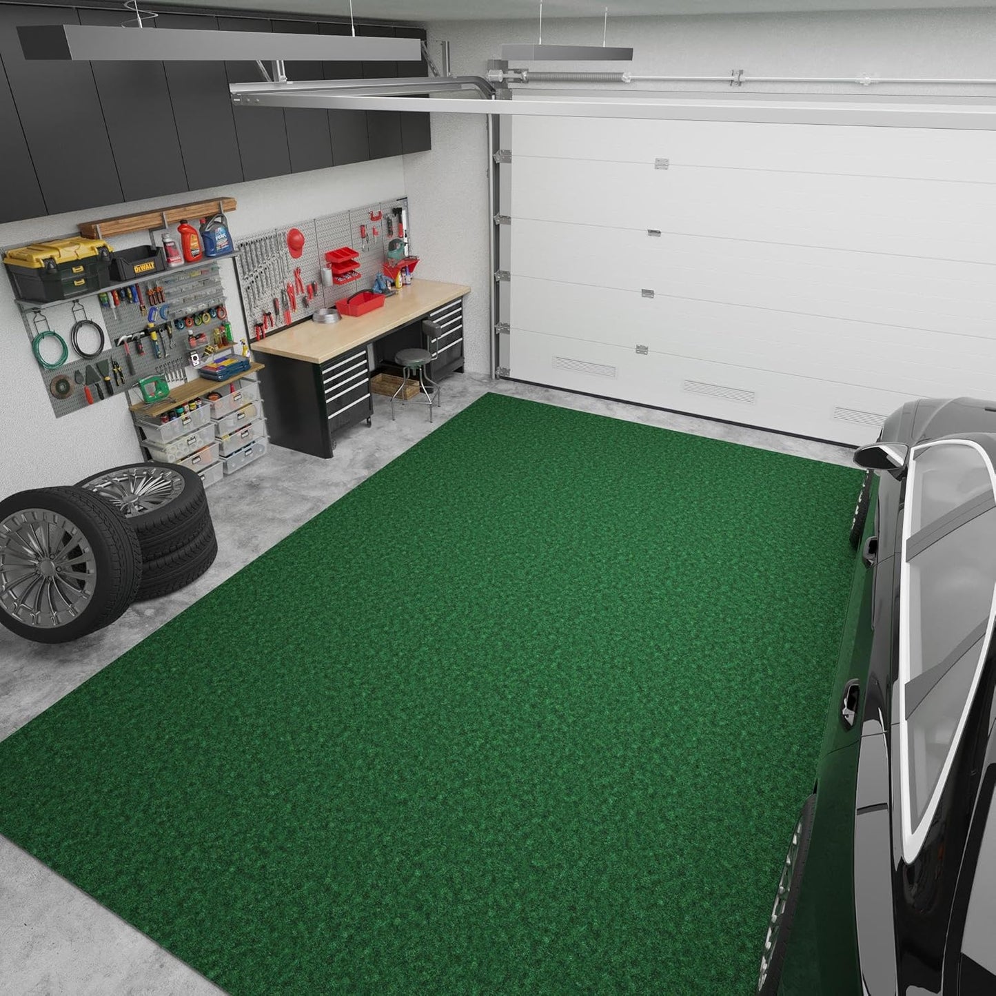 Ottomanson 6'6" x 8' Mud Mat Area Rug Scraper Carpet - Non-Slip, Dirt Trapping for Indoor & Outdoor Use - Ideal for Entryway, Garage, Kitchen, Patio & High-Traffic Areas, Green