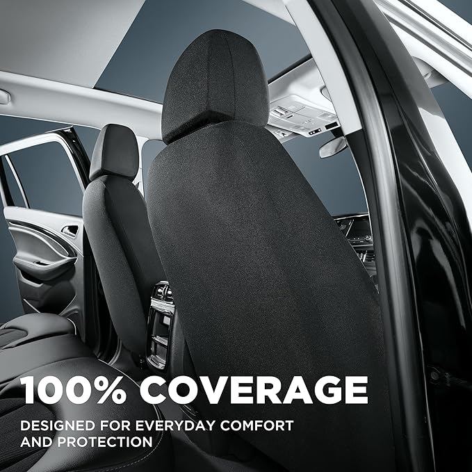 PIC AUTO Car Seat Covers, Premium Leather and Air Mesh with Carbon Fiber Automotive Sports Seat Covers, Two Front Set, Airbag Compatible Universal Fits Most Cars, SUVs, Trucks and Vans (Black & Black)