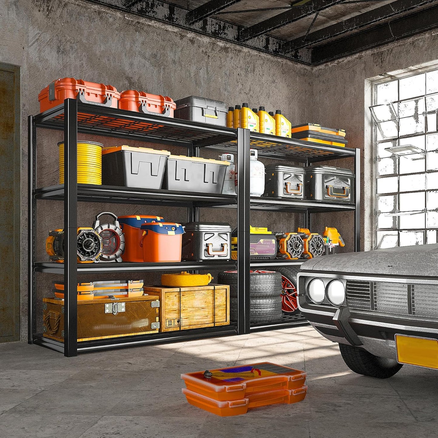REIBII 40" W Garage Shelving 2240 LBS Storage Shelves Adjustable Metal Shelving Heavy Duty 4 Tier Metal Shelves for Pantry Basement Warehouse 40" W × 19.5" D × 59.5" H