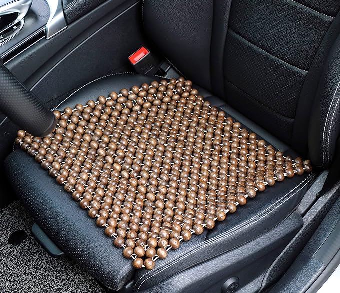 Natural Wood Beaded Seat Cover Pad Mat Comfy Cool Summer Massage Seat Cushion (Square) Medium Size for Car, Sedan,SUV Office Chair