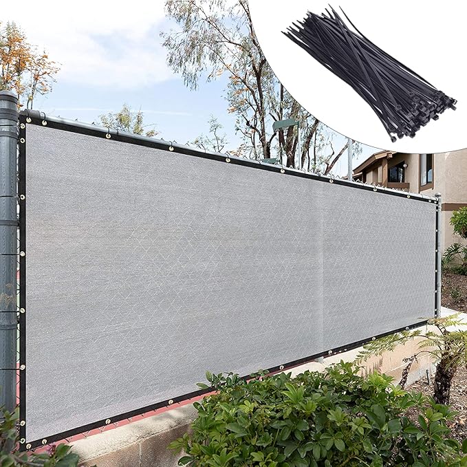 Royal Shade Custom Size 6' x 114' Grey Fence Privacy Screen Windscreen Cover Netting Mesh Fabric Cloth - Cable Zip Ties Included (We Make Custom Size)