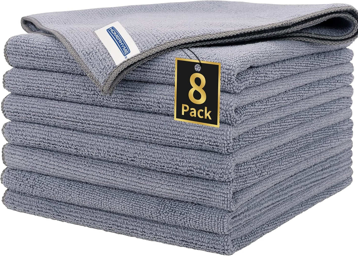 HOMERHYME Microfiber Cleaning Cloths, 8 Pack Cleaning Rags, Lint-Free 300GSM Microfiber Towels Bulk Absorbent Washcloths, All-Purpose Cleaning Towels for Household Kitchen Shop Garage 12.6" x 12.6"