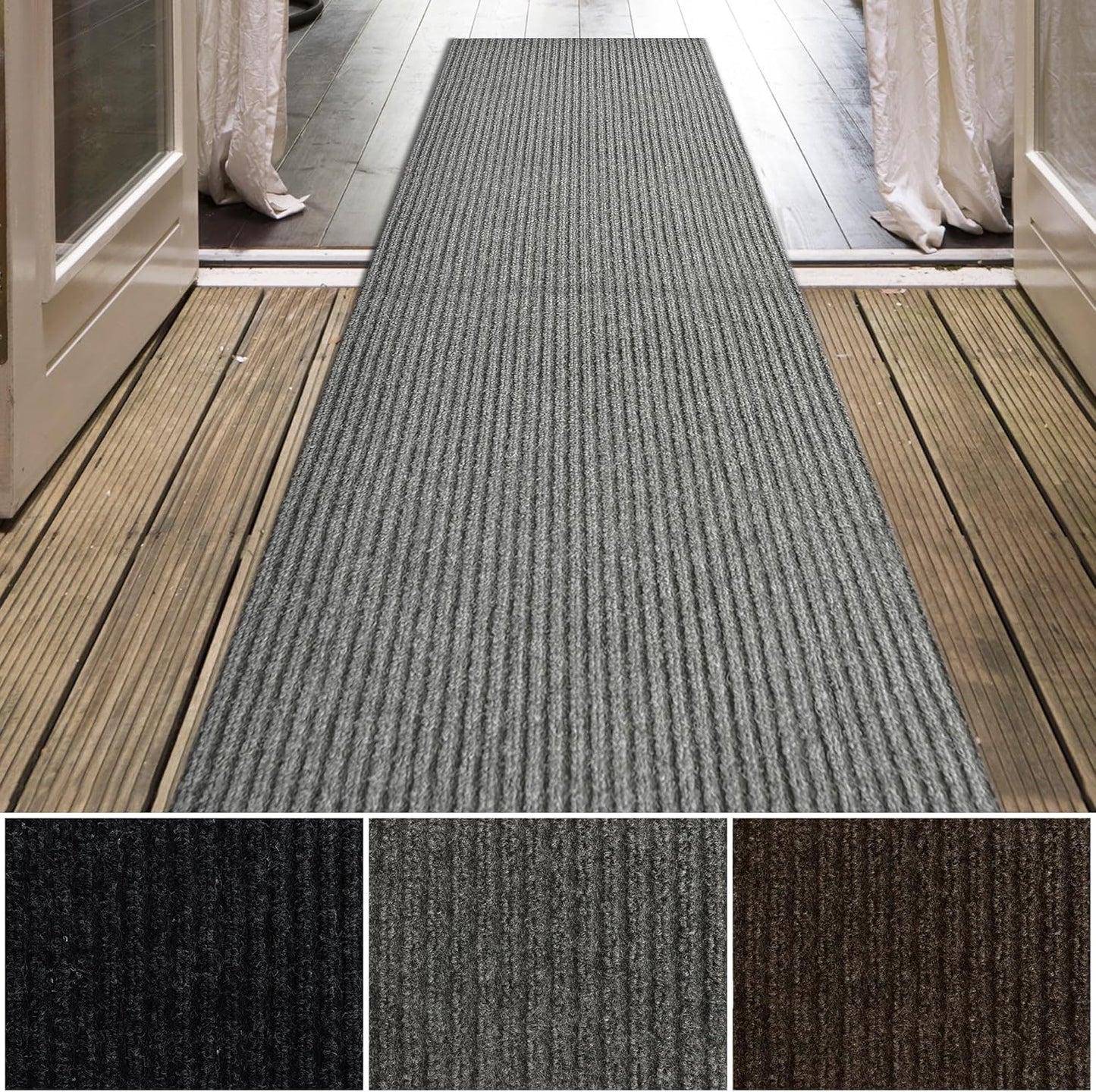 iCustomRug Spartan Weather Warrior Duty Indoor/Outdoor Utility Ribbed in 3ft,4ft,6ft Widths 70 Custom Sizes with Natural Non-Slip Rubber Backing 4'X10' in Grey
