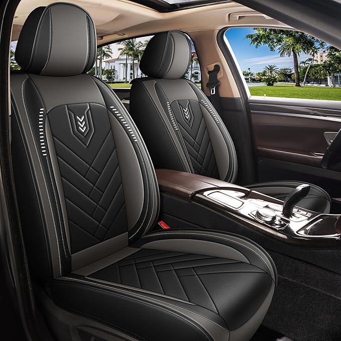 AOMSAZTO Car Seat Cover for Chevrolet Chevy Trailblazer 2021-2024 2025 2026 Front Set: Waterproof Faux Leather Car Seat Protector - Interior Seat Covers Decoration Refresh Accessories - Black&Grey