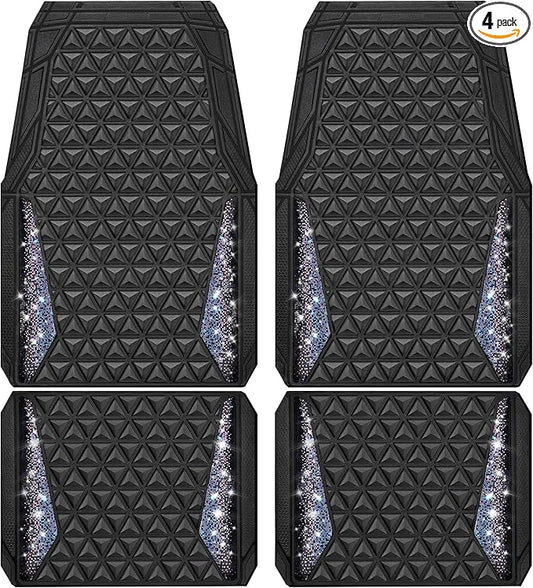 CAR PASS Dazzle Colour Change Car Mats Diamond Floor Mats Full Set Anti-Slip 3D Rhombus Waterproof Universal Trim Fit Liner Glitter Crystal Sparkly Shining Rhinestone Girl Women SUV Sedan Van Colorful