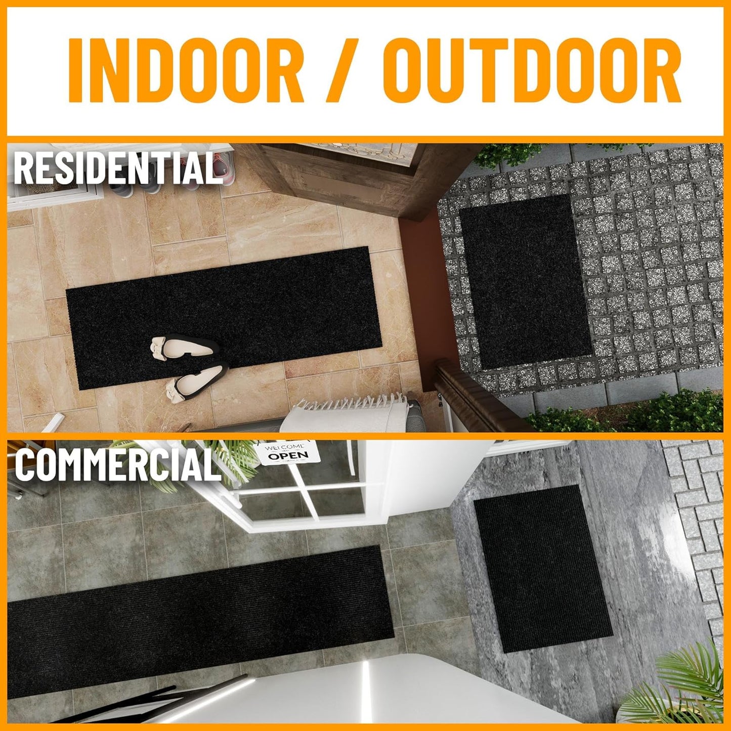 Ottomanson 6'6" x 19' Hallway Runner with Scraper Pile - Extra Durable Non-Slip Rug Mat for Indoor & Outdoor Use - Ideal for Kitchen, Entryway & Garage - High-Traffic Carpet, Black