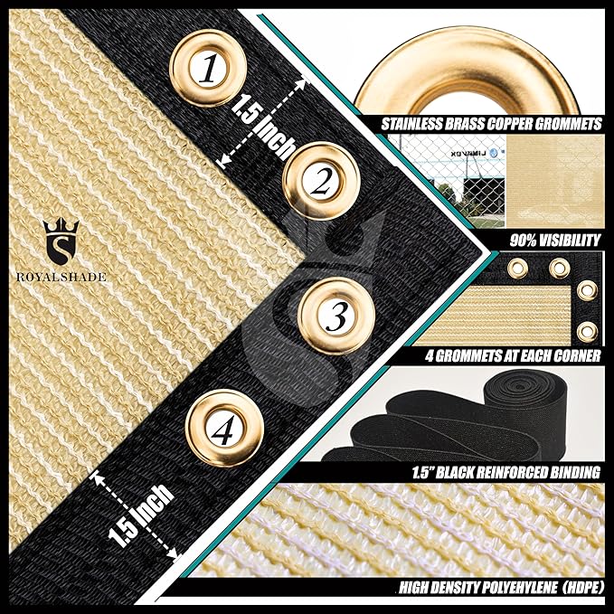 Royal Shade Custom Size 6' x 189' Beige Fence Privacy Screen Windscreen Cover Netting Mesh Fabric Cloth - Cable Zip Ties Included (We Make Custom Size)
