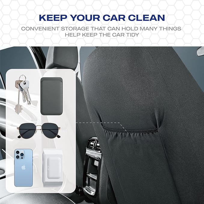 Skechers Memory Foam Car Seat Covers, Leather High Back Seat Covers Quilting Design,Waterproof Sports Car Seat Covers Full Sets,Airbag Compatible, Universal Fit for Most Cars, SUVs,Trucks,Blue