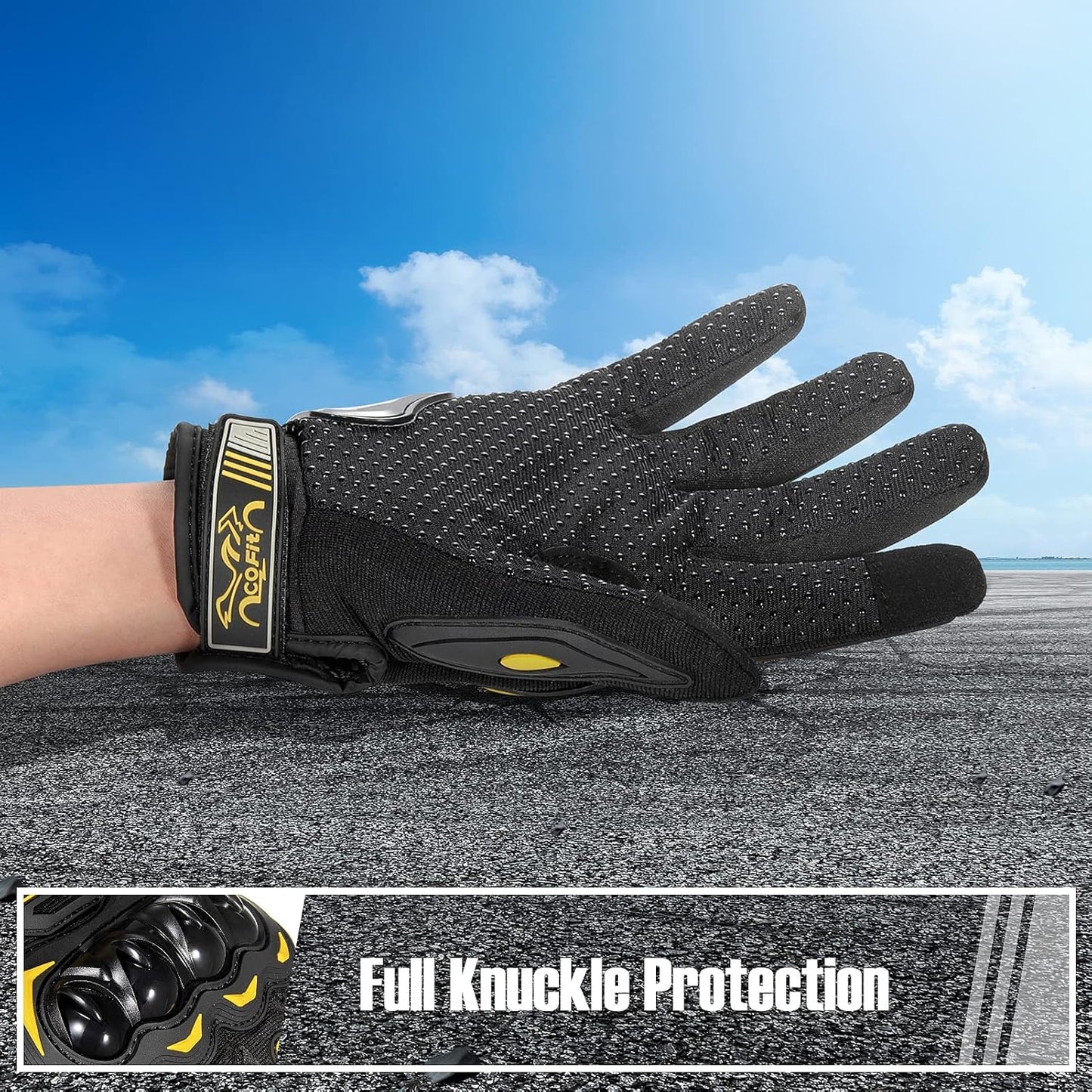 COFIT Motorcycle Gloves Breathable, Touchscreen Motorbike Gloves Anti-Slip with Good Grip Hard Knuckles Protection for Men Women Motocross, BMX ATV MTB Cycling, Road Racing - Yellow L