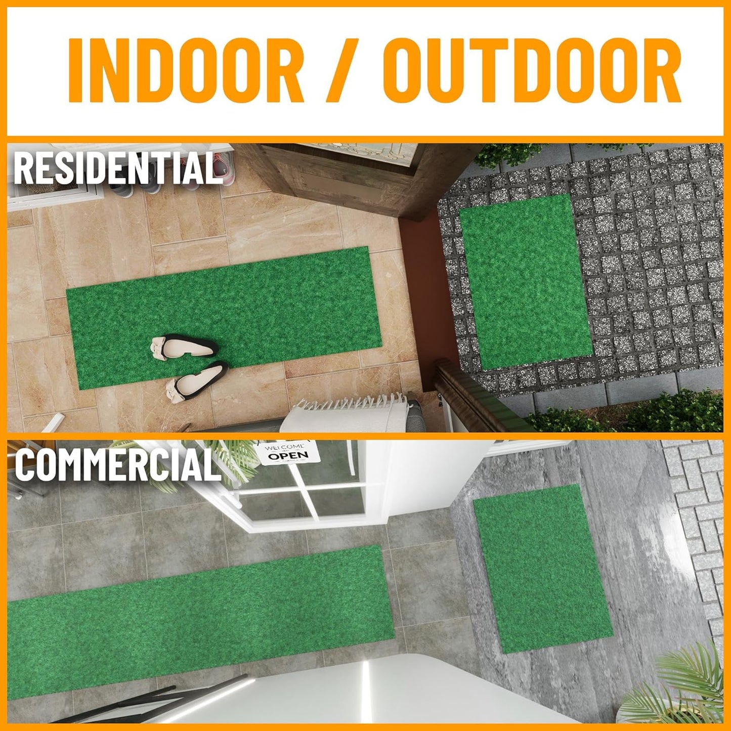 Ottomanson 6'6" x 18' Hallway Runner with Scraper Pile - Extra Durable Non-Slip Rug Mat for Indoor & Outdoor Use - Ideal for Kitchen, Entryway & Garage - High-Traffic Carpet, Green
