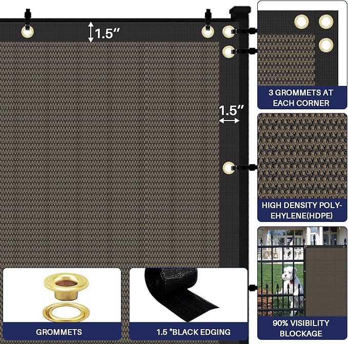 Windscreen4less Privacy Fence Screen Heavy Duty Windscreen Fencing Mesh Fabric Shade Net Cover with Brass Grommtes for Outdoor Wall Garden Yard Pool Deck, 8'x256' Brown
