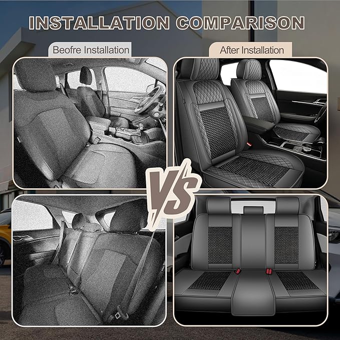 TTX LIGHTING for Kia Sportage 2009-2026 Car Seat Covers, Breathable Ice Silk & Leather Seat Protector, Cool & Anti-Sweat for Long Driving, Airbag Compatible, 5 Seats Full Set (Black&Gray)