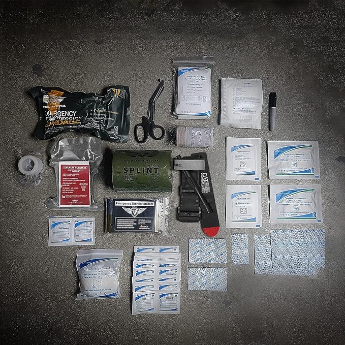 EVERLIT Emergency Trauma Kit, CAT GEN-7 Tourniquet 36" Splint, Military Combat Tactical IFAK for First Aid Response, Critical Wounds, Severe Bleeding Control (Black Camo)