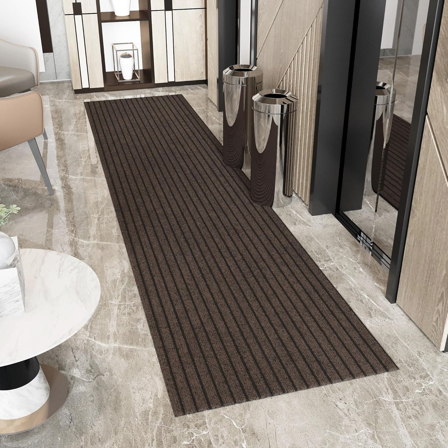 Ottomanson 2'7" x 34' Hallway Runner with Scraper Pile - Extra Durable Non-Slip Rug Mat for Indoor & Outdoor Use - Ideal for Kitchen, Entryway & Garage - High-Traffic Carpet, Brown