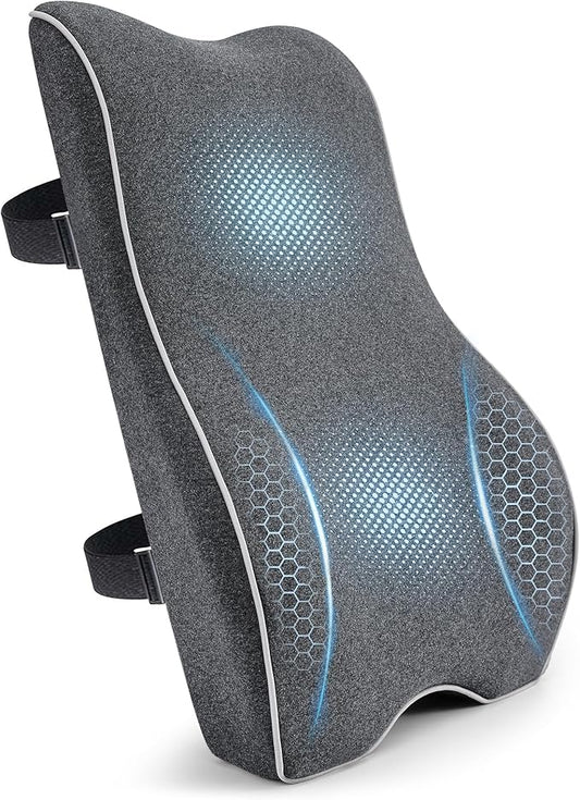 Lumbar Support Pillow for Office Chair, Back Support Pillow with Memory Foam, Relieves Back Pain, Removable Washable Cover & Adjustable Strap, for Car/Gaming Chair,Gift-Dark Grey