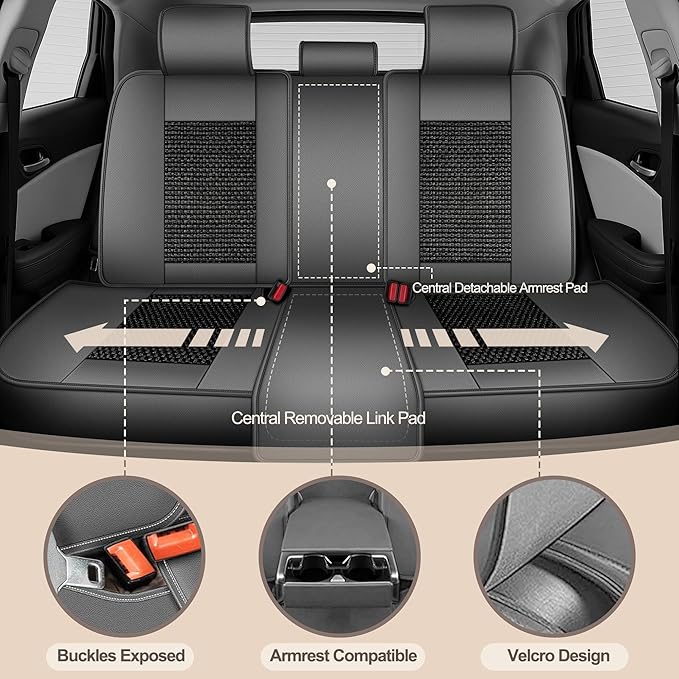 TTX LIGHTING for Ford Edge 2007-2026 Car Seat Covers, Breathable Ice Silk & Leather Seat Protector, Cool & Anti-Sweat for Long Driving, Airbag Compatible, 5 Seats Full Set (Black&Gray)