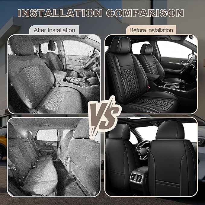 TTX LIGHTING for VW Taos 2022-2026 Seat Covers: Waterproof Leather Seat Protector with Airbag Compatible (2 Front Seats,Black)