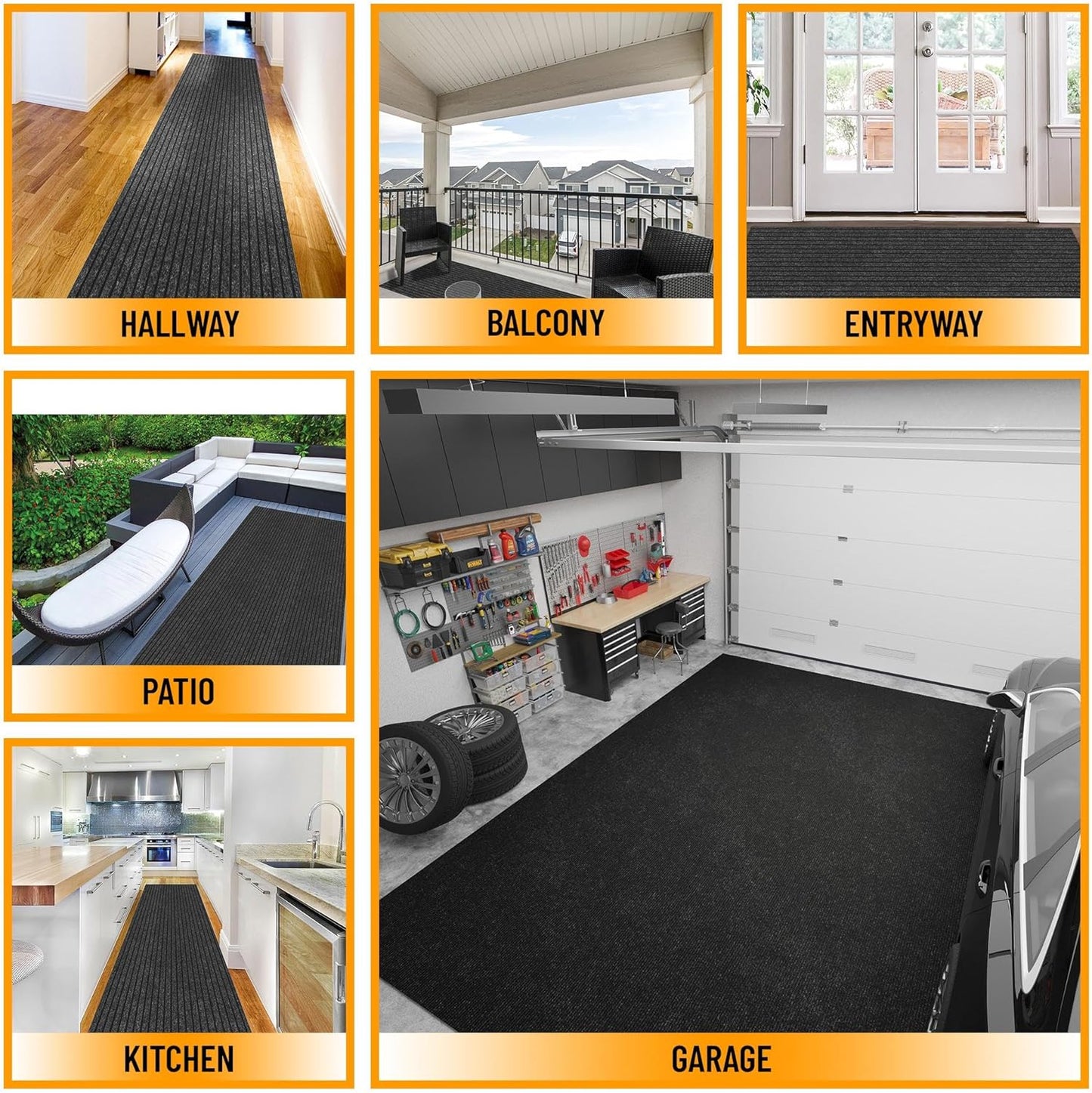 Ottomanson 2' x 51' Hallway Runner with Scraper Pile Extra Durable Non-Slip Rug Mat for Indoor & Outdoor Use - Ideal for Kitchen, Entryway, Patio & Garage - High-Traffic Carpet, Black