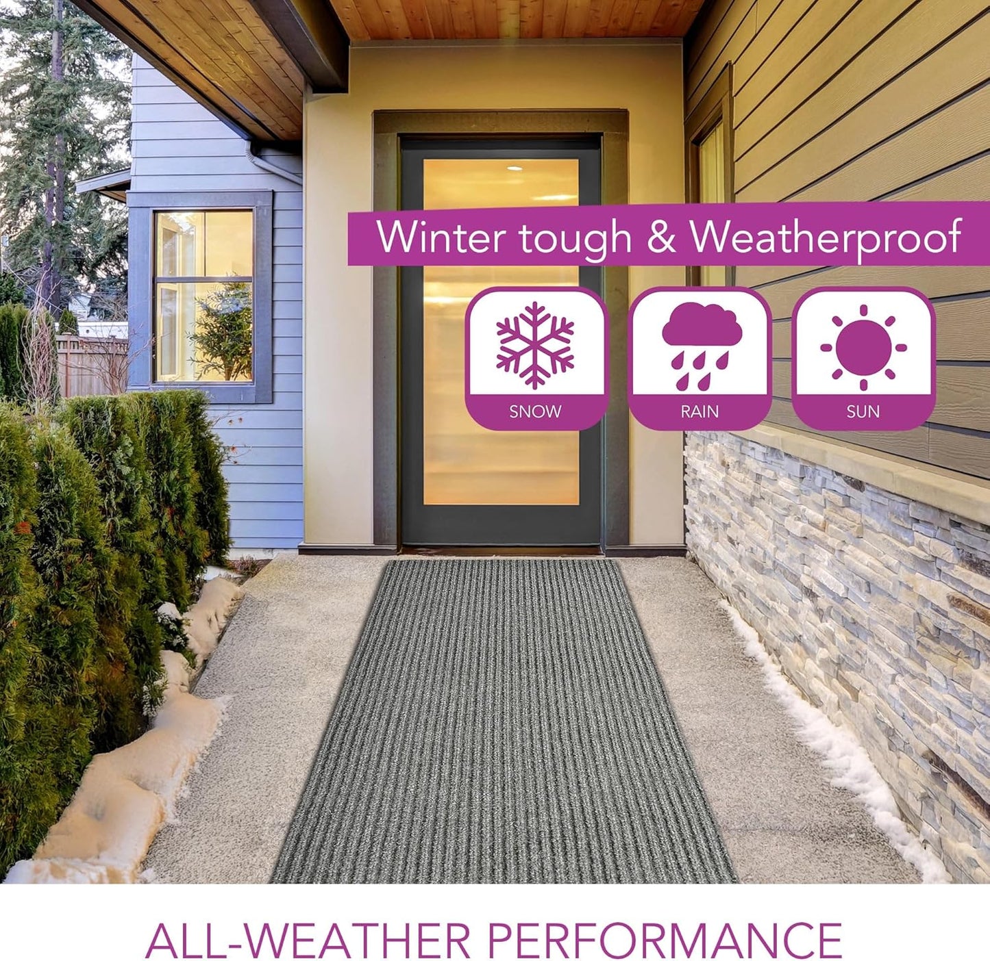 iCustomRug Spartan Weather Warrior Indoor/Outdoor Utility Ribbed Carpet Runner with Non-Slip Thermoplastic Rubber Backing, 3ft X 54ft in Grey