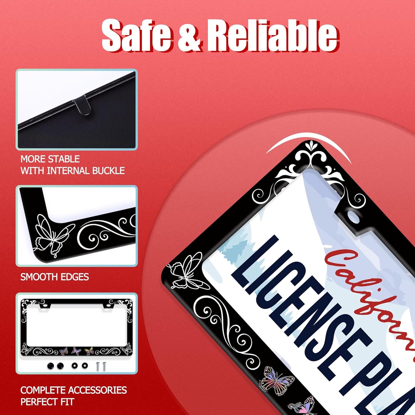 Butterfly License Plate Frame Butterflies Floral License Plate Frames for Car Decorative Parts Stainless Stee License Plate for Standard Us Canada Funny License Plate Holder 12x6 Inch