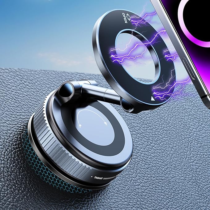snanlen Upgraded 360° Nano Gel Vacuum Magnetic Phone Holder, 108+LBS Heavy Duty Suction Cup Phone Mount for Car Dashboard & Windshield, 3000gf MagSafe Compatible with iPhone 17/16 Pro Max