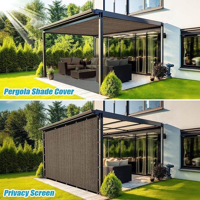 Amagenix 90% Shade Fabric 7'X 17' Mocha Sun Shade Cloth with Grommets for Pergola Replacement Shade Cover Canopy, Heavy Duty, Cable Zip Ties Included (We Customized)