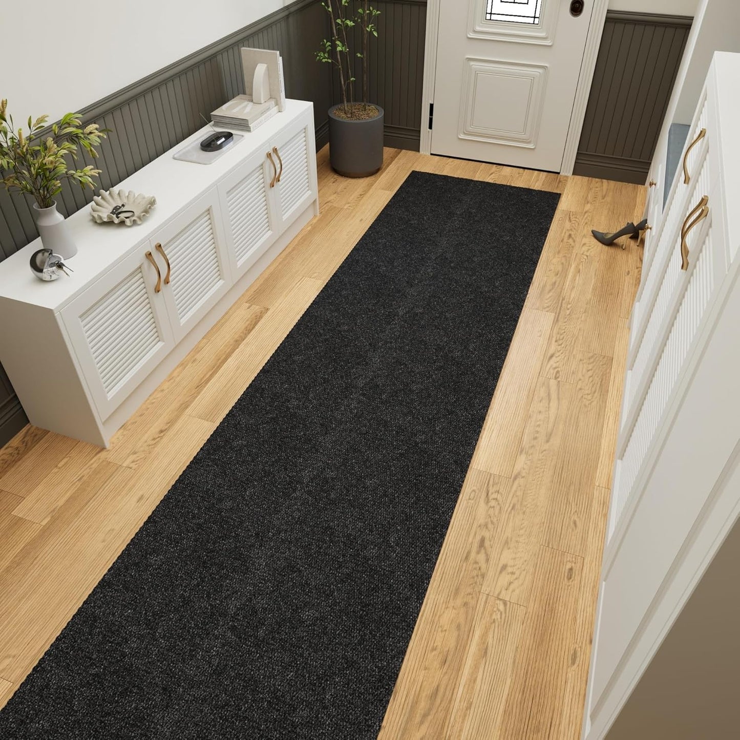 Ottomanson 2'7" x 50' Hallway Runner with Scraper Pile - Extra Durable Non-Slip Rug Mat for Indoor & Outdoor Use - Ideal for Kitchen, Entryway & Garage - High-Traffic Carpet, Black