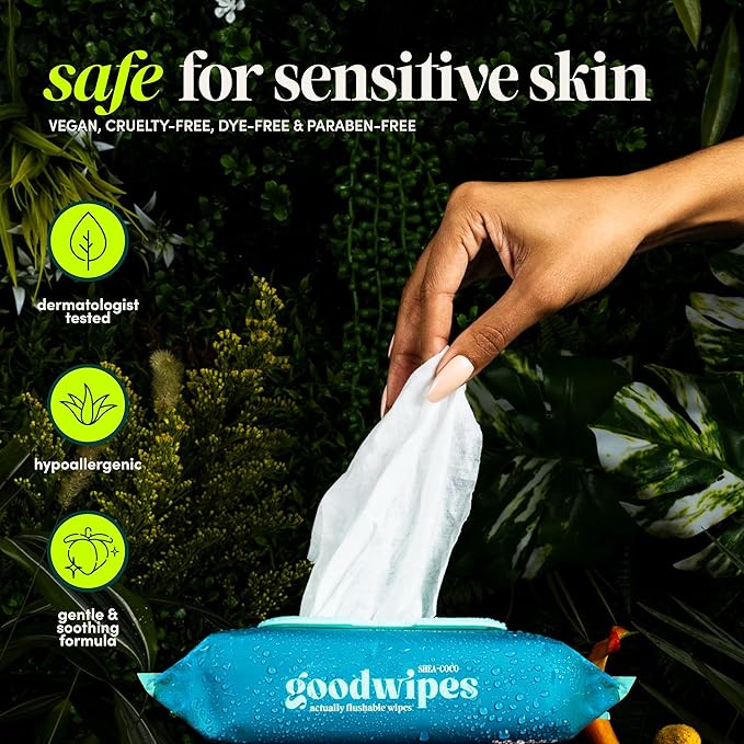 goodwipes Flushable Butt Wipes - Vitamin E & Aloe - Sewer & Septic Safe - Extra Large Adult Wet Wipes For Women & Men - Bathroom Essentials - Lavender, 418 Count (8 Packs + 1 Travel)