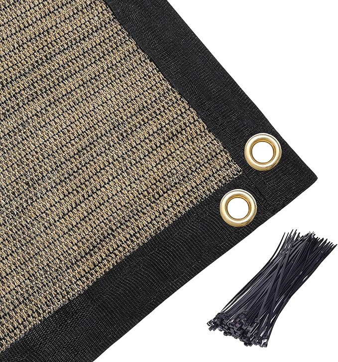 Amagenix 90% Shade Fabric 7'X 17' Mocha Sun Shade Cloth with Grommets for Pergola Replacement Shade Cover Canopy, Heavy Duty, Cable Zip Ties Included (We Customized)