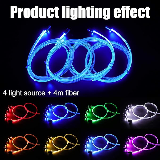 Car Ambient Lighting Optic Fiber 64 Colors Music Sound Active with APP Control Car Decorative Atmosphere Lighting Kit DC 12V 1W 4m