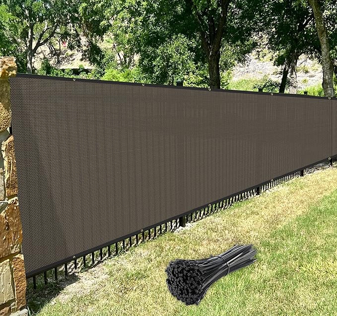 Windscreen4less Privacy Fence Screen Heavy Duty Windscreen Fencing Mesh Fabric Shade Net Cover with Brass Grommtes for Outdoor Wall Garden Yard Pool Deck, 8'x133' Brown