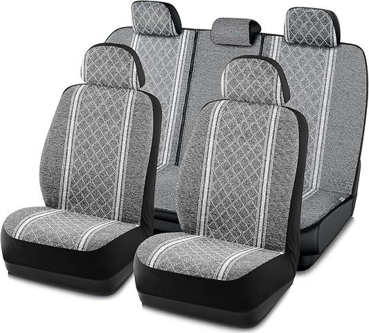 Road Comforts Baja Blanket Seat Covers Gray Diamond Bucket Seat Covers Low Back Full Set - Jacquard Fabric, Airbag Compatible, Universal Fits for Most Cars, Truck, SUV, Vans