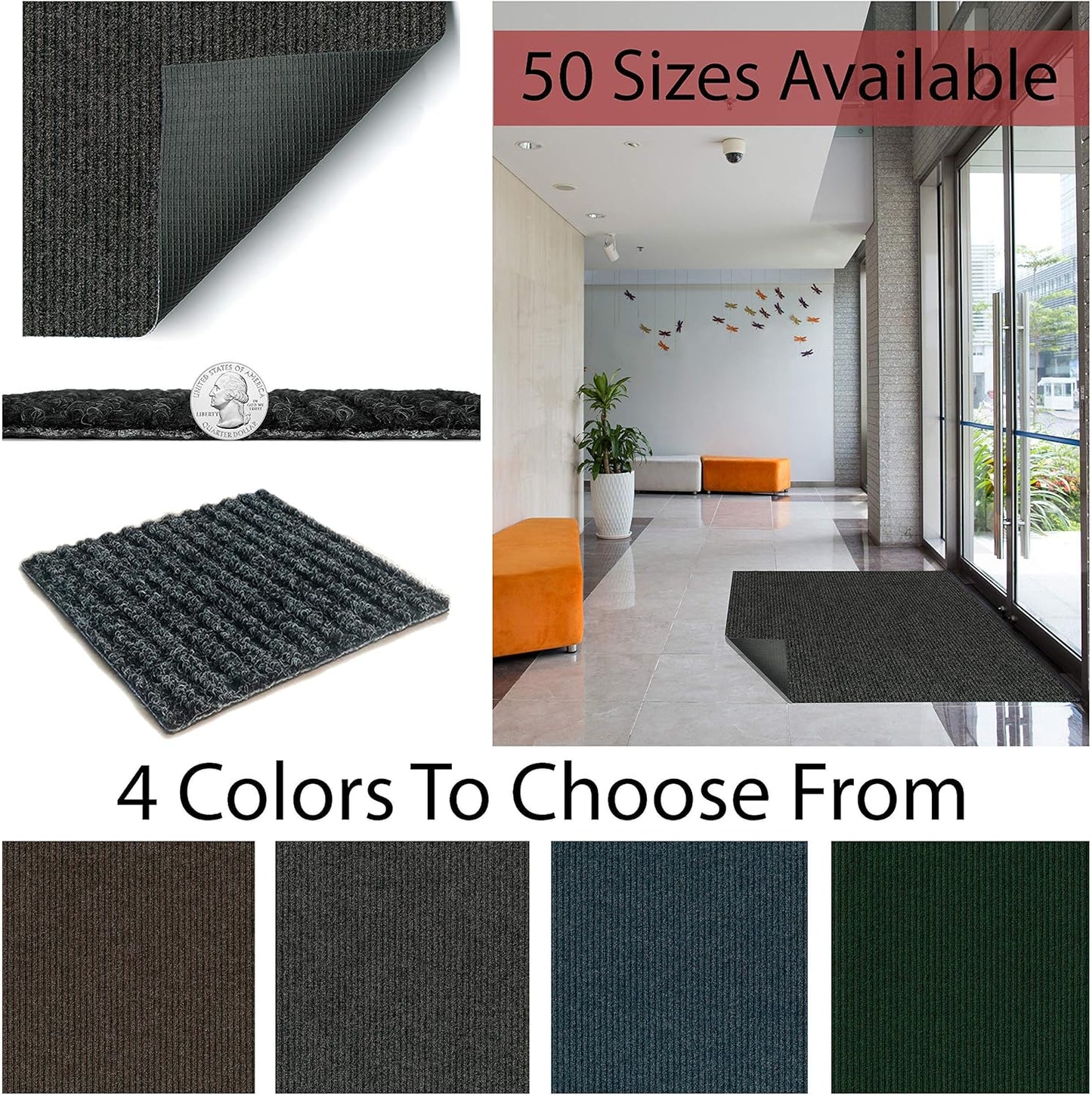 KOECKRITZ Heavy Duty Durable All Weather Indoor/Outdoor Non Slip Entrance Mat Rugs and Runners for Office Business Building Home Garage Front Door (4' x 20', Charcoal)