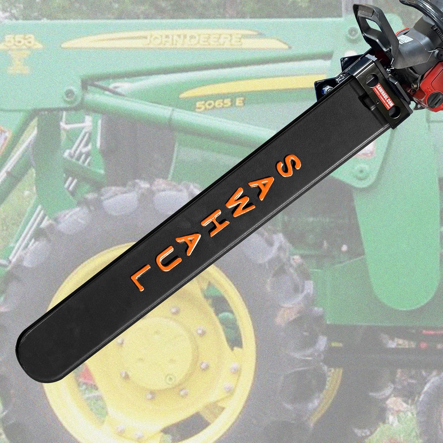 SawHaul Snap-Lok Universal Chainsaw Carrier Kit for Tractors and Skid Steers – 36 Inch Orange Scabbard with Rotating Mount – Compatible with All Chainsaw Brands – Made in USA