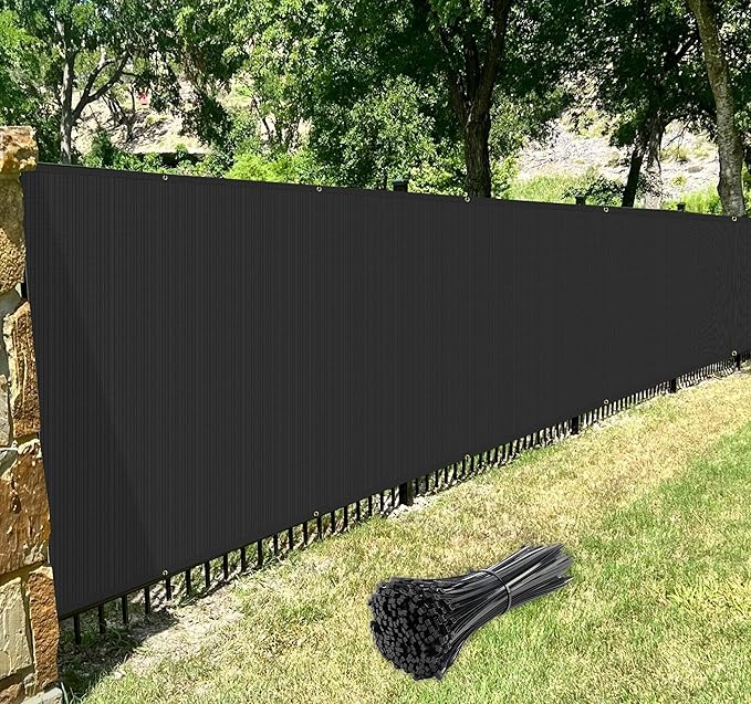 Windscreen4less Privacy Fence Screen Heavy Duty Windscreen Fencing Mesh Fabric Shade Net Cover with Brass Grommtes for Outdoor Wall Garden Yard Pool Deck, 8'x240' Black