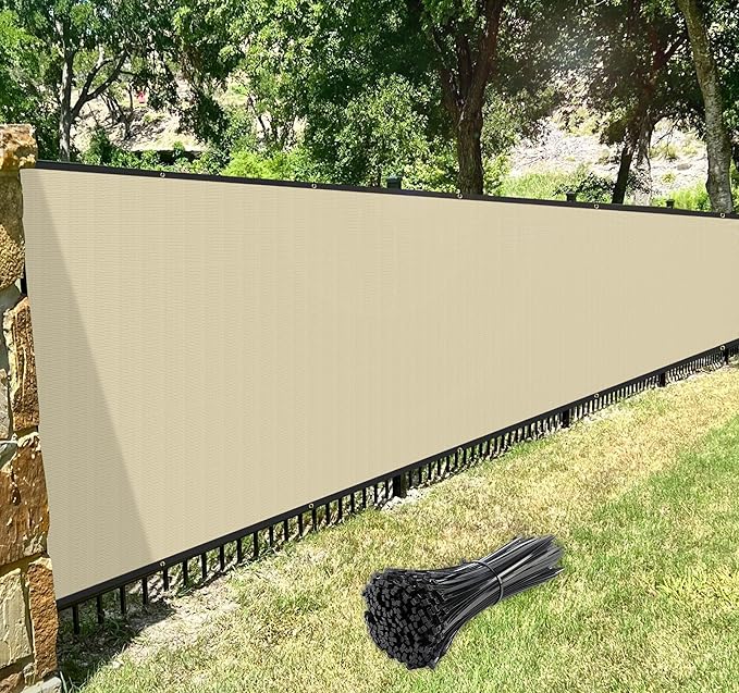 Windscreen4less Privacy Fence Screen Heavy Duty Windscreen Fencing Mesh Fabric Shade Net Cover with Brass Grommtes for Outdoor Wall Garden Yard Pool Deck, 8'x193' Beige